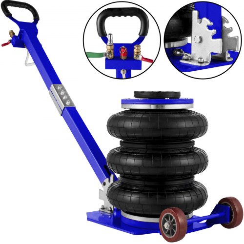 VEVOR Cric Pneumatique 6T Regelable Bleu, Cric de Levage Pneumatique 6T, Cric Pneumatique Gonflable avec Rouleur, Cric Gonflable Hauteur de Levage 16,5-40 cm, Poignée Portable pour Réparation Atelier