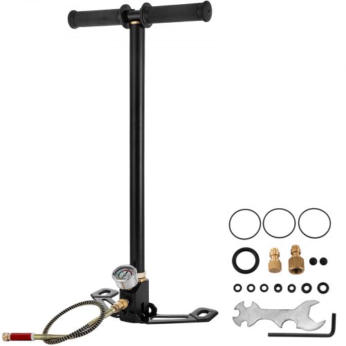 VEVOR Pompe à Pied 0-4500 psi, Pompe à Pneumatique Conception à 3 Étages, Pompe à Pneumatique pour Pneus à Haute Pression, Gonfle-Pneu pour Vélo, Fusil à Air avec Manomètre Précis Pédale Pliable Noir