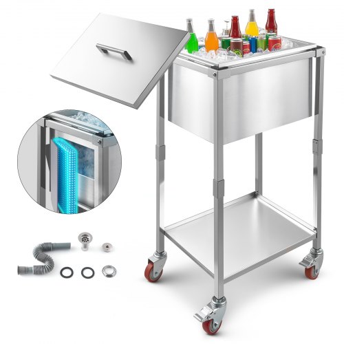 

VEVOR Glacière à roulettes, 553 x 405 x 970 mm, bac à glace encastrable roulant en acier inoxydable avec étagère, chariot à glace d'extérieur 31 L, pour terrasse, jardin, bar, restaurant, hôtel, fête