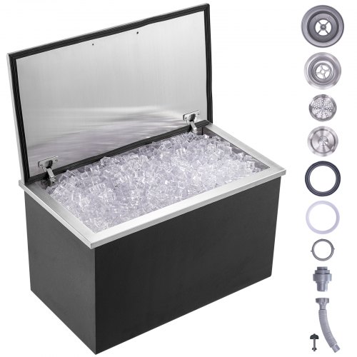

VEVOR Bac à Glace Encastrable 78,37 L 610x508x382 mm, Boîte Isotherme pour Glace en Acier Inoxydable, avec Couvercle à Charnière, Conservateur à Glaçons pour Boissons Bières Fraîches, Cuisine, Bar