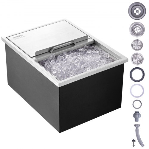 

VEVOR Bac à Glace Encastrable 55,23 L 608x457x333 mm Boîte Isotherme pour Glace avec Couvercle en Inox Alimentaire Conservateur à Glaçons pour Boissons Bières Fraîches Cuisine Extérieure Bar Domicile