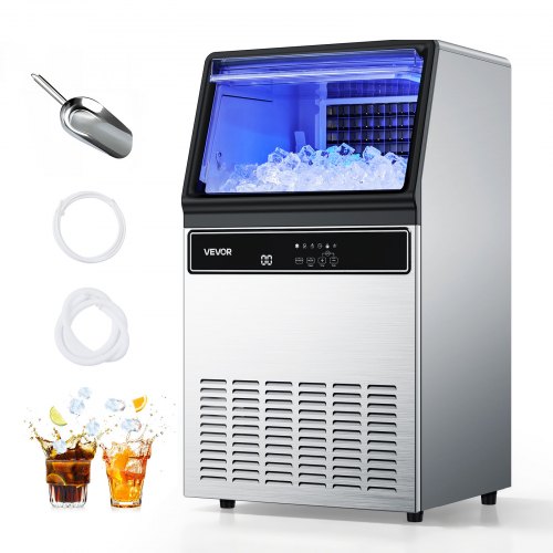 

VEVOR Machine à Glaçons Commerciale 59 kg/24 h, Appareil de Préparation de Glaçons avec Capacité de Stockage de 15 kg, 45 Cubes par Cycle, avec Écran LED et Nettoyage Automatique, Restaurant Bar