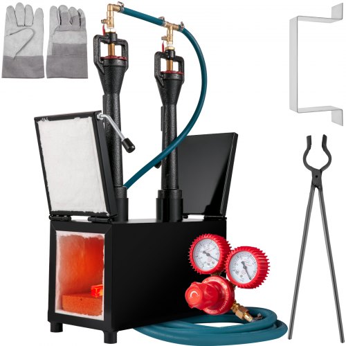 VEVOR Forge à Gaz Propane 7,8L Four de Fusion Carré Portable 1300?, Forge à 2 Brûleurs 2 Portes avec