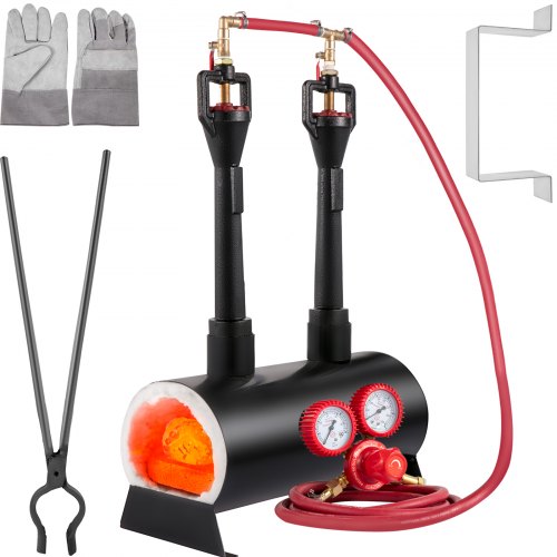 VEVOR Forge à Gaz Propane à 2 Brûleurs Four de Fusion Ovale, Forge à Couteaux Ouverte Portable 1300