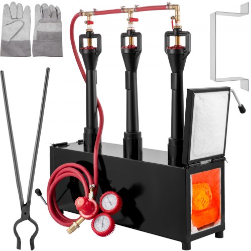 VEVOR Forge à Gaz Propane à 3 Brûleur 12,6L Four de Fusion Carré, Forge Portable avec Effet d'Isolat