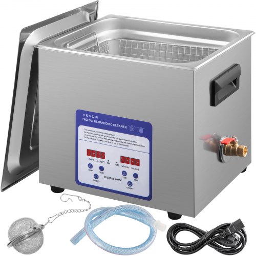 VEVOR Nettoyeur à Ultrasons Numérique 10 L 40 kHz Nettoyeur Ultrasonique Professionnel Chauffage 200 W Appareil de Nettoyage Ultrasonique Bac Inox Temps Température Réglable Bijoux Lunettes Prothèses