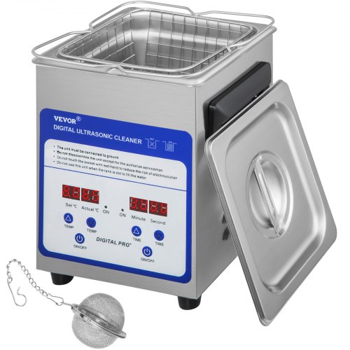 

VEVOR Nettoyeur à Ultrasons Numérique 2 L 40 kHz Nettoyeur Ultrasonique Professionnel Chauffage 50 W Appareil de Nettoyage Ultrasonique Bac Inox Temps Température Réglable Bijoux Lunettes Prothèses