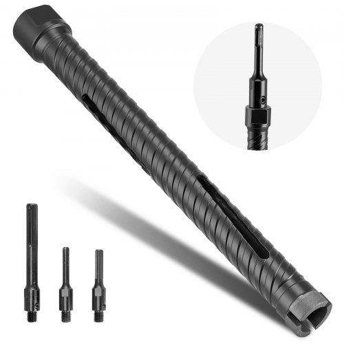 

VEVOR Foret Diamant pour Carotteuse, Couronne de Carottage à Sec Diamètre 25 mm et Profondeur de Perçage 241 mm, Filetage Intérieur M16, avec 3 Adaptateurs, Foret Pilote et Clé Hexagonale, Maçonnerie