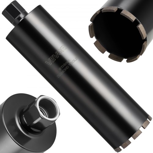 

VEVOR Foret Diamant pour Carotteuse, Couronne de Carottage Humide Diamètre 114 mm et Profondeur de Perçage 356 mm, Trépan avec Filetage Intérieur 1-1/4 po-7 32 mm-7, pour Béton Armé Maçonnerie
