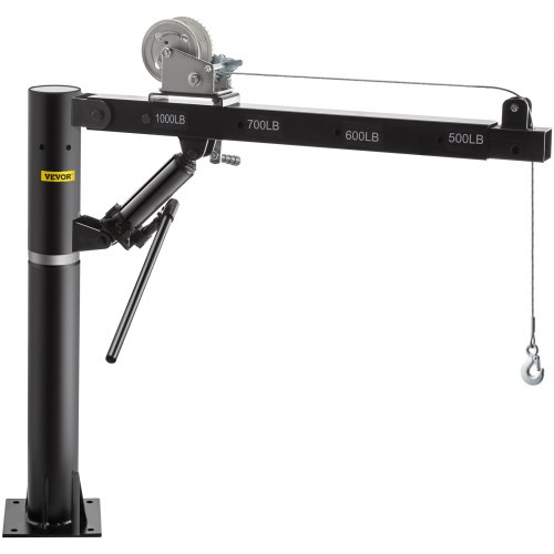 VEVOR Grue de Levage Capacité 454kg Grue Pliable Pivotante, Grue d'Atelier avec Treuil Manuel Bras Télescopique Réglable, 2m Hauteur de Levage Grue Rotative à 360° pour Atelier Soulever Charge Lourd