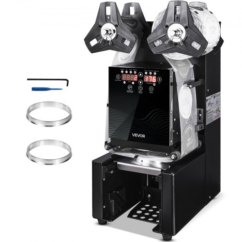 

VEVOR Machine à Sceller Gobelets Automatique 500-650 Gobelets/h Scelleuse Électrique Gobelet Hauteur 90-190 mm Diam 90/95 mm, Écran LCD pour Gobelet de Thé aux Perles, Thé au Lait à Bulles, Café, Noir
