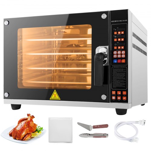 

VEVOR Four à Convection Électrique 4,5 kW Mini-Four avec Chaleur Tournante 60L Four à Pizza Électrique 4 Plateaux 0-350℃ Fonction de Pulvérisation pour Cuire Gâteaux, Tartes, Biscuits, Poulets, Pizzas