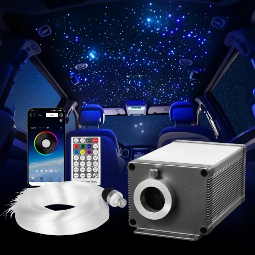 

VEVOR Kit Ciel de Toit Étoilé Voiture 450 PCS Lumières Plafond Fibre Optique Scintillante 0,76 mm 3 m 16 W, Contrôle LED par Application Bluetooth, Télécommande, Moteur Lumineux RGBW, pour Décoration