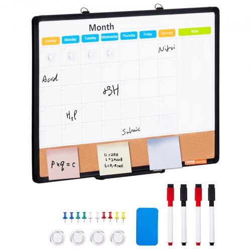 

VEVOR Combo Tableau Blanc et Tableau en Liège 60 x 45 cm, Calendrier Mensuel avec Cadre en Aluminium, Tableau Magnétique Effaçable à Sec, Montage Mural, pour Faire des Plans Bureau Maison École