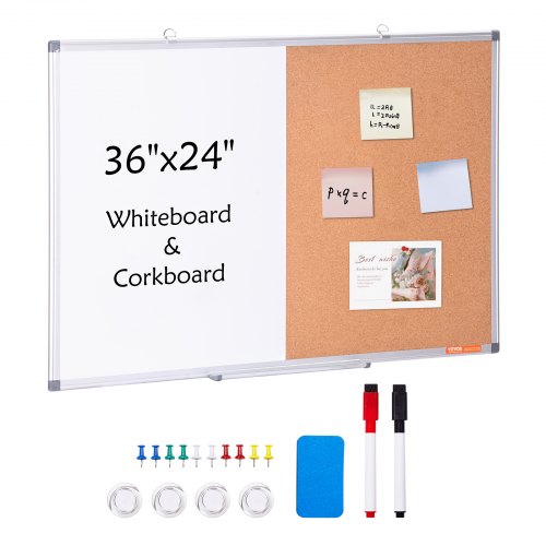 

VEVOR Combo Tableau Blanc et Tableau en Liège 90x60 cm, Tableau d'Affichage Magnétique Effaçable à Sec, avec Cadre en Aluminium, Montage Mural, pour Épingler Mémo Notes Photos Bureau Maison École