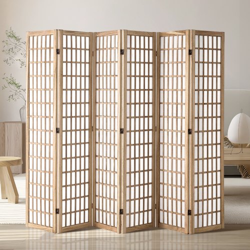 

VEVOR Cloison de Séparation Japonaise à 6 Panneaux, Séparateur de Pièce Pliable en Bois, Paravent de Confidentialité, pour Séparation de Pièce, Maison, Bureau, Restaurant et Chambre à Coucher, Uni