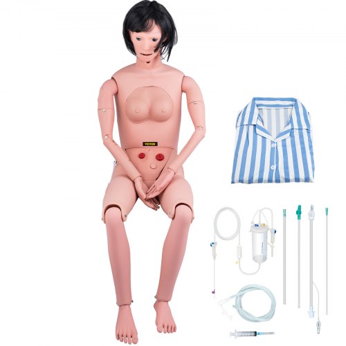 VEVOR Mannequin de Soins Infirmiers Homme Femme Adulte Mannequin de Soins aux Patients 165 cm Mannequin de Formation pour Infirmiers en PVC Simulation Réaliste Enseignement Médical École Labo Hôpital