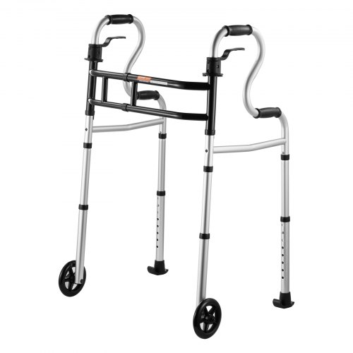 

VEVOR Déambulateur pliable avec roues, capacité de charge 204 kg, cadre de marche aide à mobilité en aluminium léger, avec hauteur 8 niveaux, largeur réglable pour personnes âgées handicapées adultes