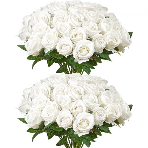 

VEVOR Rose Artificielle Lot de 60 Fleurs Artificielles 508 mm Bouquets de Fausses Fleurs Aspect Réaliste avec Tête de Rose 70 mm, pour Décoration Intérieure, Fêtes, Mariages, Centres de Table, Blanc