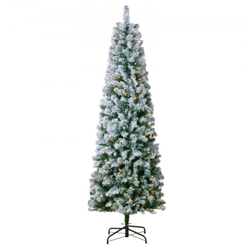 

VEVOR Sapin de Noël Flocage Pré-éclairé 1,98 m 250 LED 814 Pointes Branches