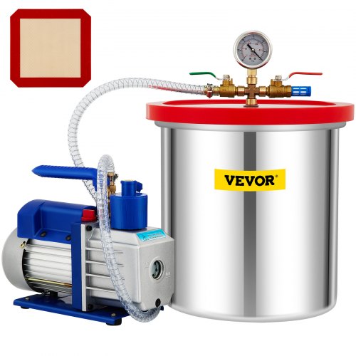 

VEVOR Pompe à vide 141 L/min chambre à vide 19 L avec pompe rotative à un étage 5 CFM 1/3 HP kit d'outils à air CVC pour stabiliser le bois, dégazer les silicones, les époxy, les huiles essentielles