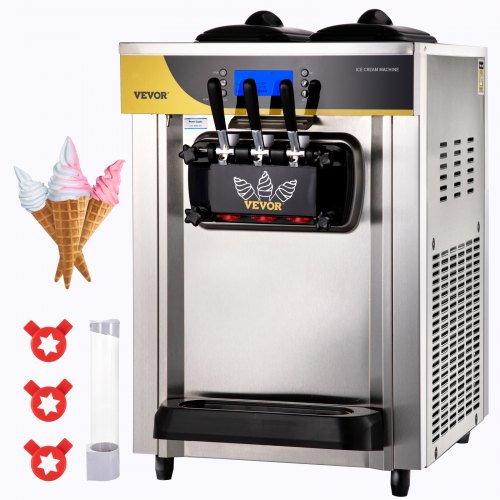 

VEVOR Machine à Crème Glacée Molle 22-30L/h Machine à Glace Italienne Commerciale Trémie 6L Sorbetière Glace à l’Italienne Pré-Réfrigération 3 Saveurs Nettoyage en Un Clic Sundae Yaourt Café Snack-Bar