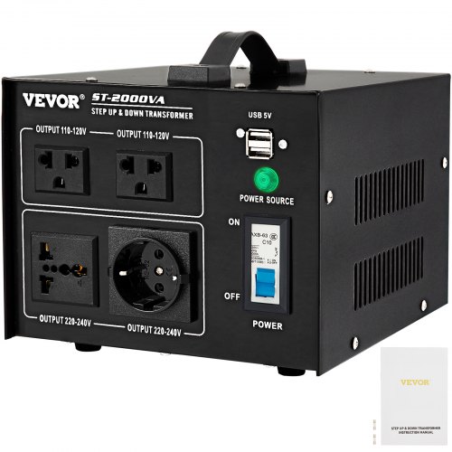 

VEVOR Transformateur 110 - 120 V / 220 - 240 V Convertisseur de Tension 2000 W Transformateur de Puissance 10 A Haute Sécurité pour Offrir une Grande Commodité avec Différents Appareils électriques