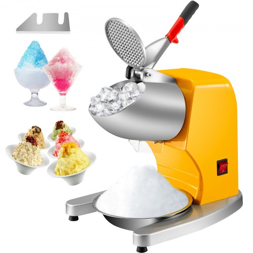 VEVOR Broyeur à Glace à Double Couteau 300 W Machine à Glace Pilée Commerciale Domestique 1450 TR/Min Fabricant de Cône de Neige 95 KG/H Double Lame Efficace Jaune pour Restaurants, Cantines, Bars