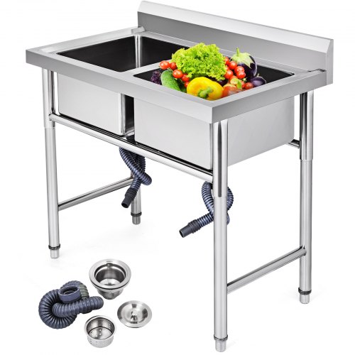 Plonge Inoxe évier De Cuisine 99*60*94cm Avec égouttoir Double Bassin Acier Inox