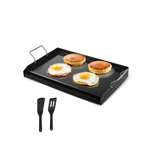 

VEVOR Plaque de cuisson en acier au carbone, plaque de four rectangulaire universelle à dessus plat, 605 x 360 mm, batterie de cuisine familiale portable à gaz avec poignée, pour camping, fête, noir