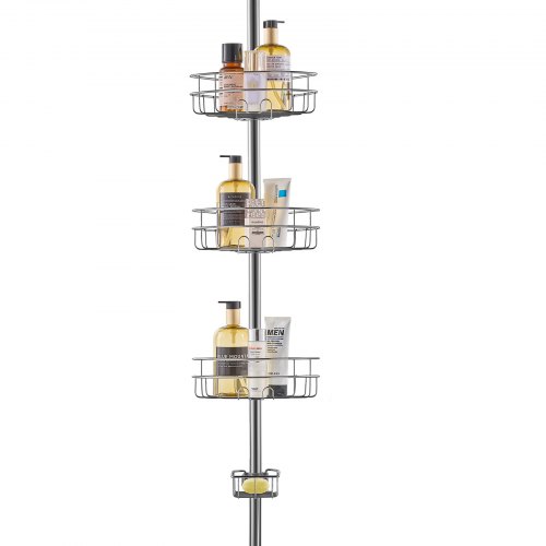 

VEVOR Étagère de Douche d'Angle Réglable 99-317,5 cm de Haut, Poteau Télescopique de Salle de Bain Multifonctionnel avec 3 Plateaux de Charge Solides, Antirouille, Facile à Installer, Argenté