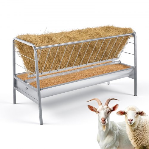

VEVOR Râtelier Foin Chèvre 2 en 1 Mangeoire à Foin et à Grains 246 L + 105 L pour Chevaux Bétail Moutons Ovins Caprins aux Fermes Écuries Bergeries, Longueur 147 cm, avec Bac Profond, Cadre en Acier