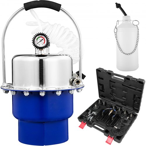 VEVOR Purgeur de Frein Pneumatique 5 L, Purgeur de Frein Automatique en Acier, Purgeur de Liquide Frein & d'Embrayage, Pression d'Air 0-1000 kPa, avec Manomètre Précis (Bleu)