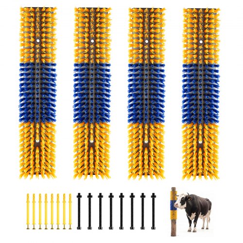 

VEVOR Brosse à Gratter Bétail 4 Pièces, Grattoir pour Vaches, Chèvres, Chevaux, Bovins, Cochons, Toilettage et Soulager Démangeaison Dos, 43x10 cm, Installation sur Poteaux, avec 16 Vis, Jaune et Bleu