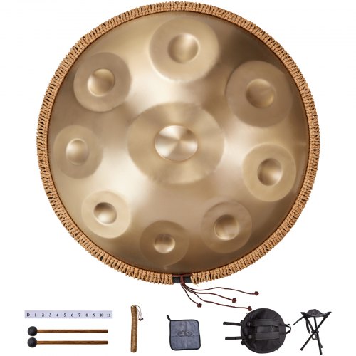 

VEVOR Tambour à main, 550 mm et 9 notes, instrument à tambour handpan en ré mineur, avec maillets, support 440 Hz et sac de transport, tambour sonore en acier, instrument de percussion pour débutants