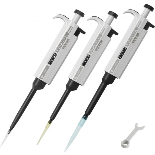 

VEVOR Micropipette de Laboratoire 0,5-1000 μL Pipette Monocanal Réglable Kit de 3 Micropipettes 3 Embouts Autoclavables Affichage Numérique Auto-Calibrage éjection Facile pour Recherche de Labo Bio