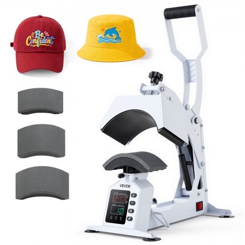 

VEVOR Presse à Chaud Casquette, Presse de Transfert Thermique, avec 4 Plateaux Interchangeables et Tendeur de Casquettes, pour Projets de Thermocollage, Vinyle et Sublimation, Contrôle LED, Blanche