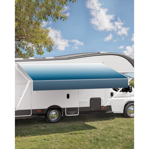 

VEVOR Auvent Voiture Camping-car Caravane Latéral 457 cm, Pare-soleil Imperméable, Rétractable et Modulaire, en Vinyle avec Cadre en Alliage d'Aluminium, Réglage Manuel, pour Voiture, Bleu Dégradé
