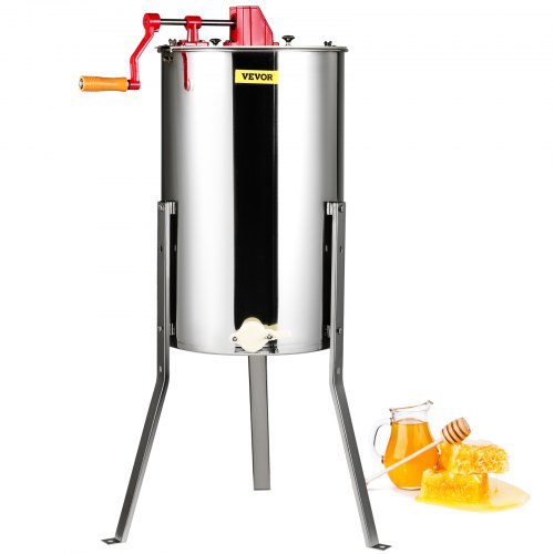 VEVOR Extracteur de Miel Manuel 3 Cadres Centrifugeuse Séparateur Miel Acier Inoxydable avec Couvercle Taille du Nid d'Abeilles Adaptée Profond 48x23 cm Moyen 48x16 cm Hauteur Réglable pour Apiculture