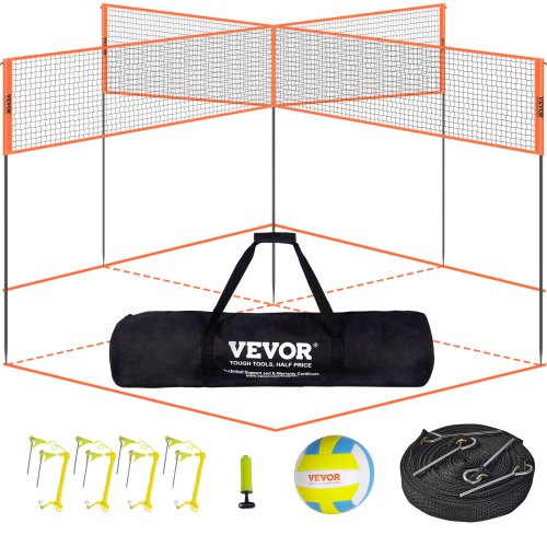 

VEVOR Filet de Volleyball 4 Carrés, Ensemble de Filet de Badminton à Hauteur Réglable pour Pelouse de Plage, Filet de Volleyball Portable Extérieur avec Sac de Transport, Assemblage Rapide, Extérieur