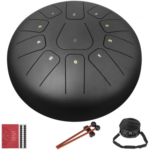 VEVOR Tambour de Langue en Acier 11 Notes 10 pouces Instrument à percussion Idéale pour Mditation Personnelle, Musicothrapeutes, Spectacles (10pouces, noir)