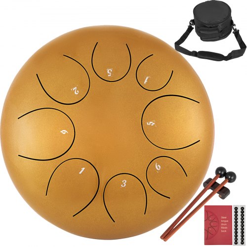 10 Handpans Tambour Langue Tongue Drum à Languette 8 Notes Acier C Majeur Doré