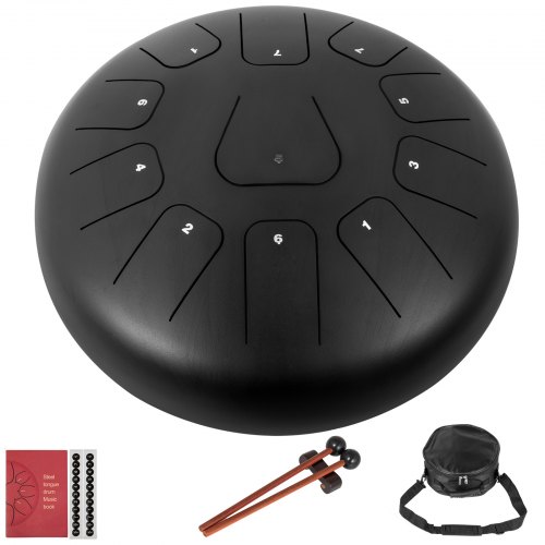 VEVOR Tambour à languette en acier de 11 notes Tambour à Main Noir Instrument à Percussion Applicable pour l'Éducation Musicale,la Méditation de Yoga etc