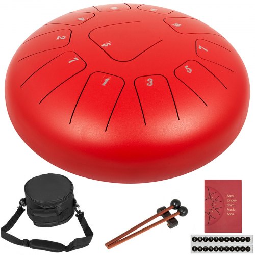 VEVOR Tambour à Main Rouge de 11 Notes 30 cm Tambour à Main Instrument à Percussion Acier-Titane Surface résistante à l'usure Préservation de l'environnement pour les fêtes/les rassemblements