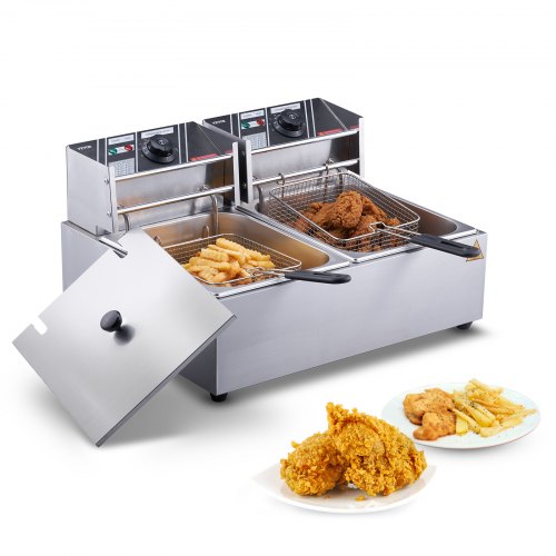 VEVOR Friteuse Électrique Commerciale 2 Cuves de 12 L 2500 W Friteuse à Huile en Inox avec 2 Paniers