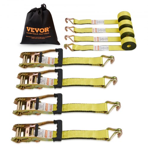 

VEVOR Sangle à Cliquet Lot de 4 Sangles d'Arrimage Résistance à la Rupture Max. 2268 kg 0,05x4,6 m Crochet Double J pour Sécuriser Cargaison, Appareils Électroménagers, Équipement, Motos, Déménagement