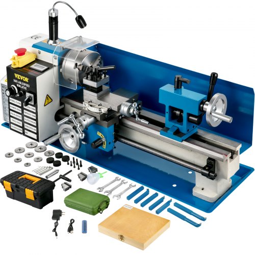 VEVOR Tour à Métaux de Haute Précision 180x350 mm Mini Tour à Bois de Vitesse Variable 50-2500PRM, 550 W Tour Électronique Professionnel avec Lampe de Travail, Tour Réglable pour Traitement Métaux