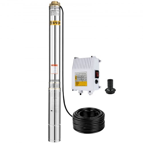 VEVOR Pompe Submersible Puits Profonds 1,5 kW Pompe Immergée en Acier Inoxydable 304 Débit Maximal 118,2 L/min Hauteur Maximale 135 m avec Boîtier de Commande Câble 40 m pour Maisons Terres Agricoles