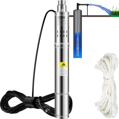 VEVOR Pompe Immergée pour Puits 35 L/min 108 m Pompe à Eau pour Puits Profond en Acier Inox, Pompe à