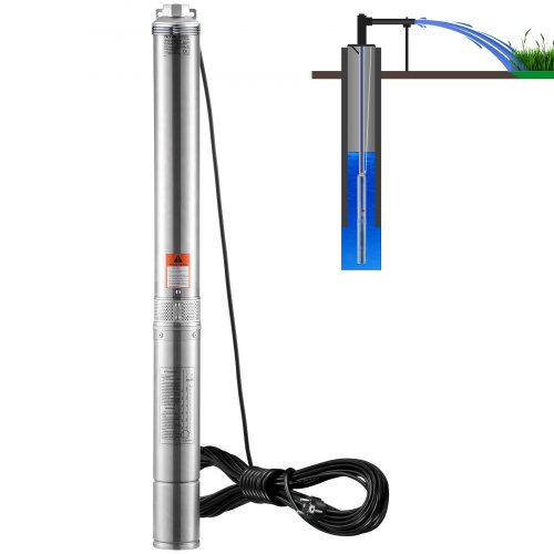 VEVOR Pompe Immergée pour Puits Profond, 2200 W, Pompe à Eau en Acier Inoxydable, Débit 9,8 m³/h, 144 m, avec Cordon Électrique 9,1 m, Pompe Étanche IP68 pour Usage Domestique, Irrigation Industrielle